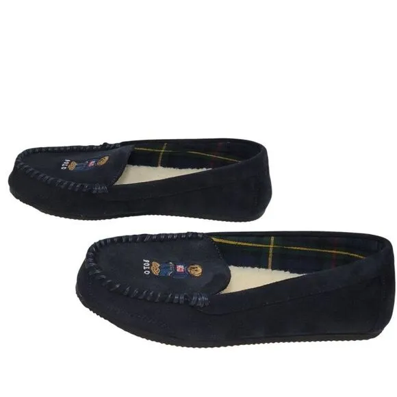 Polo Ralph Lauren Slippers Big Kid Boys Child Size 9 Dezi V Bear Faux Suede Fur