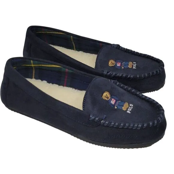 Polo Ralph Lauren Slippers Big Kid Boys Child Size 9 Dezi V Bear Faux Suede Fur