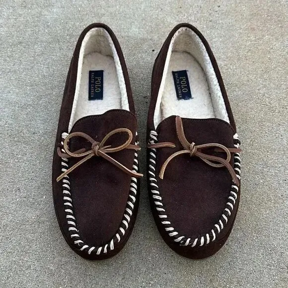 Polo Ralph Lauren Moccasin Slippers Brown Men’s Sz 10