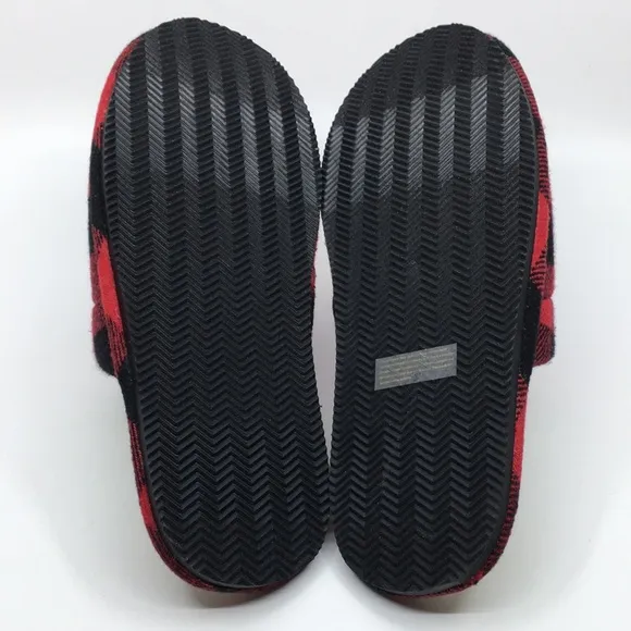 Polo Ralph Lauren Big Pony Red and Black Buffalo Plaid faux Sherpa Slippers L