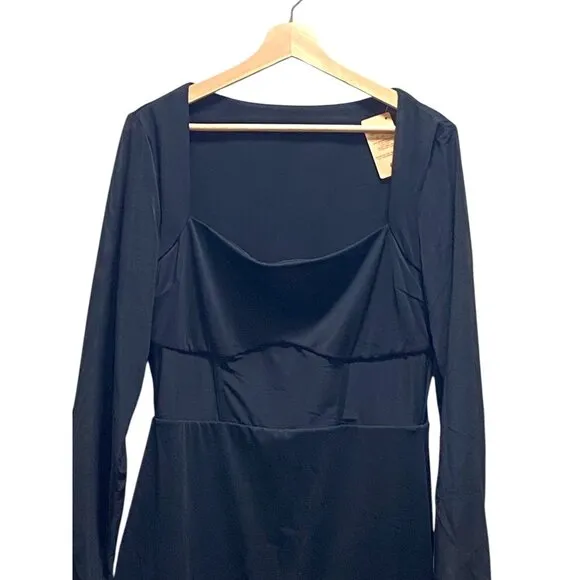 Popilush Sheer Waist Bodycon Long Sleeve Dress Black Size XXL NWT Minimalist