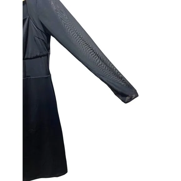 Popilush Sheer Waist Bodycon Long Sleeve Dress Black Size XXL NWT Minimalist