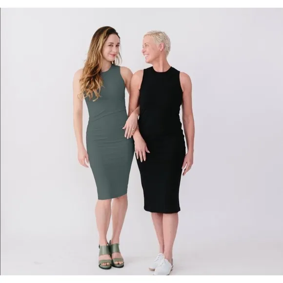 Époque Évolution Nonstop Tee Dress Merino Wool Sleeveless Cutout Back S Green
