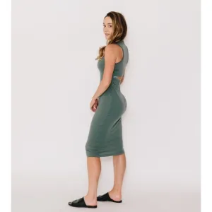 Époque Évolution Nonstop Tee Dress Merino Wool Sleeveless Cutout Back S Green