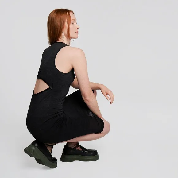Époque Évolution Nonstop Tee Dress Merino Wool Sleeveless Cutout Back S Green