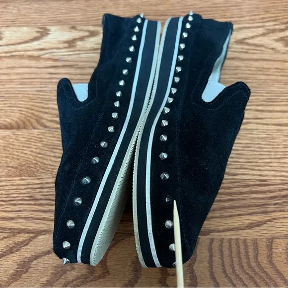 Prada Black Suede Studded Slip-On Shoes – Stylish &amp; Bold Design size 39