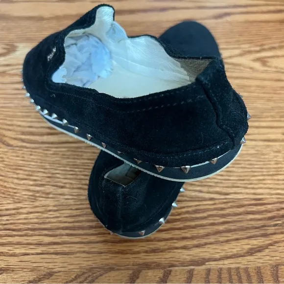 Prada Black Suede Studded Slip-On Shoes – Stylish &amp; Bold Design size 39