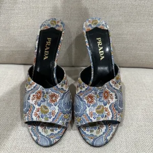Prada Blue and Orange Mules with Ornate Floral Print size 39 / US 8