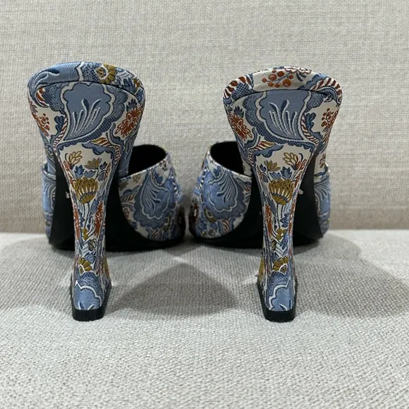 Prada Blue and Orange Mules with Ornate Floral Print size 39 / US 8