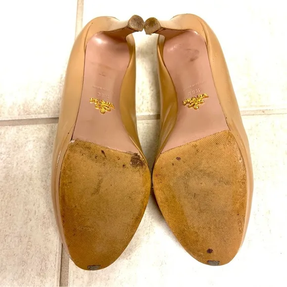 PRADA Calzature Donna US 9.5 EU 39.5 Beige Leather Platform Pumps Heels Shoes