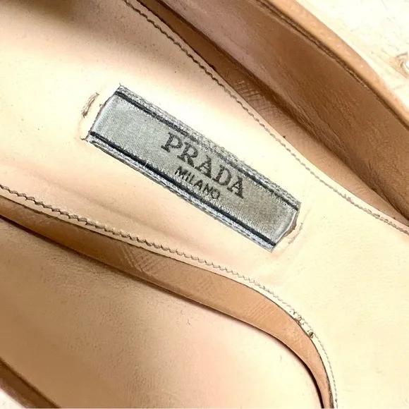 PRADA Calzature Donna US 9.5 EU 39.5 Beige Leather Platform Pumps Heels Shoes