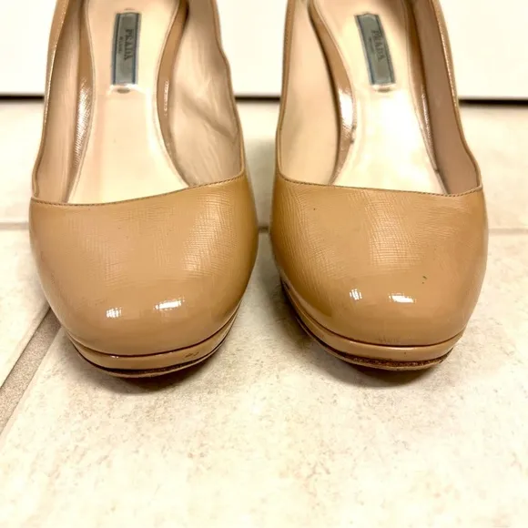 PRADA Calzature Donna US 9.5 EU 39.5 Beige Leather Platform Pumps Heels Shoes
