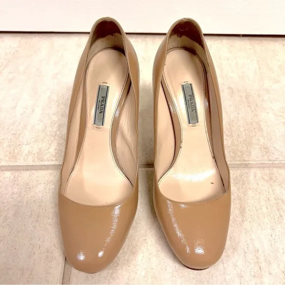 PRADA Calzature Donna US 9.5 EU 39.5 Beige Leather Platform Pumps Heels Shoes