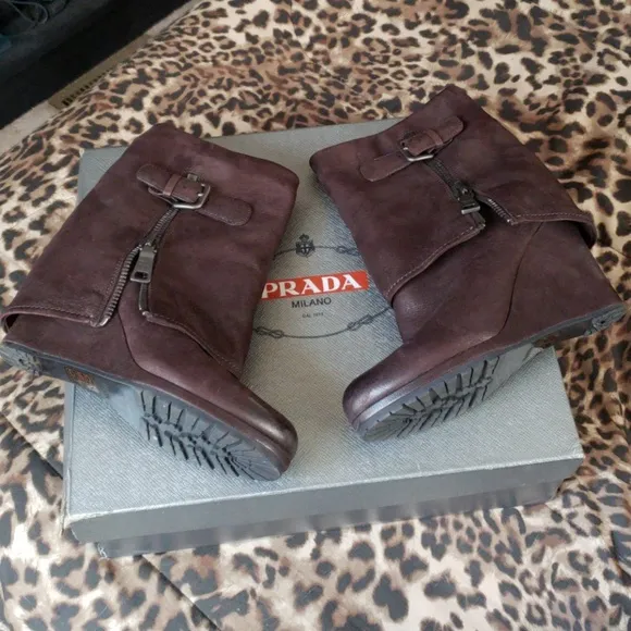PRADA ***SALE***Fold Over Leather Zip Up Booties