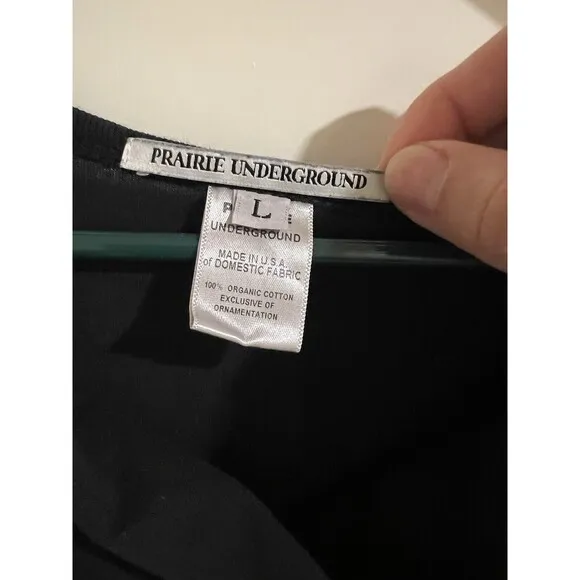 Prairie Underground Women's Black Rouched Dress Size Large 100% ORGANIC COTTON