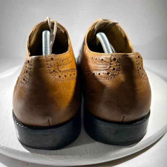 PRESTIGIOUS CLOTHIERS Mens Leather Wingtip Oxford Derby Dress Shoes Sz 11 Brown