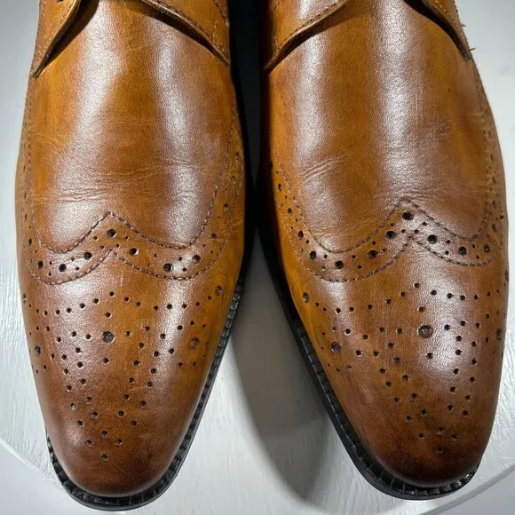 PRESTIGIOUS CLOTHIERS Mens Leather Wingtip Oxford Derby Dress Shoes Sz 11 Brown
