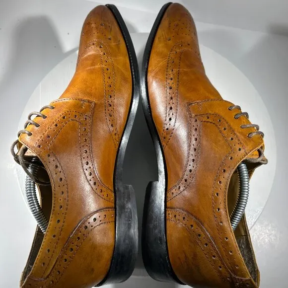 PRESTIGIOUS CLOTHIERS Mens Leather Wingtip Oxford Derby Dress Shoes Sz 11 Brown