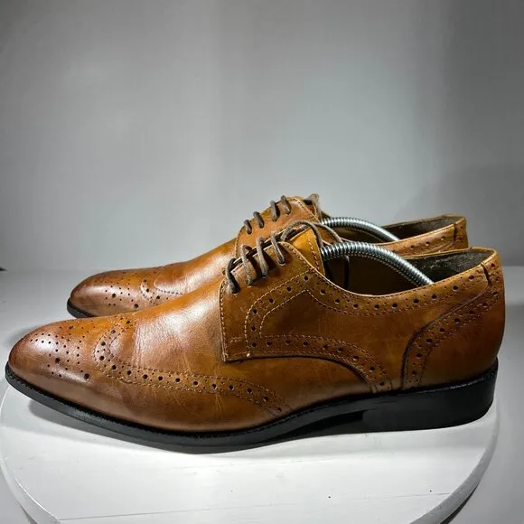 PRESTIGIOUS CLOTHIERS Mens Leather Wingtip Oxford Derby Dress Shoes Sz 11 Brown