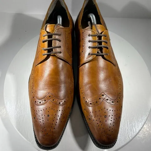 PRESTIGIOUS CLOTHIERS Mens Leather Wingtip Oxford Derby Dress Shoes Sz 11 Brown