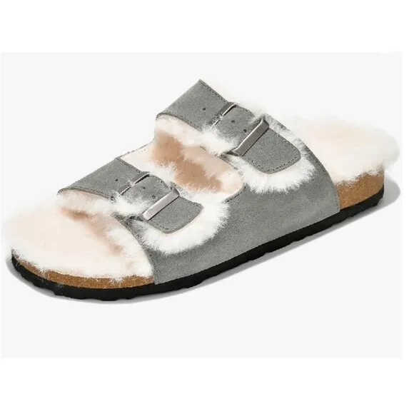 Project Cloud Genuine Suede House Slippers for Women Cozy Sandals Grey Sz.6.5