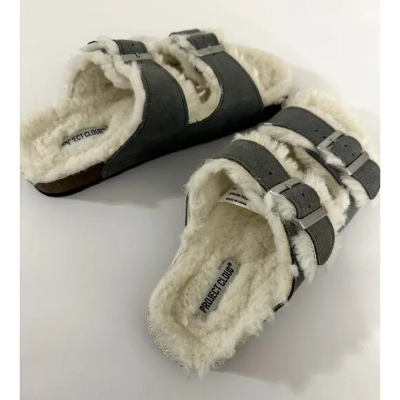 Project Cloud Genuine Suede House Slippers for Women Cozy Sandals Grey Sz.6.5