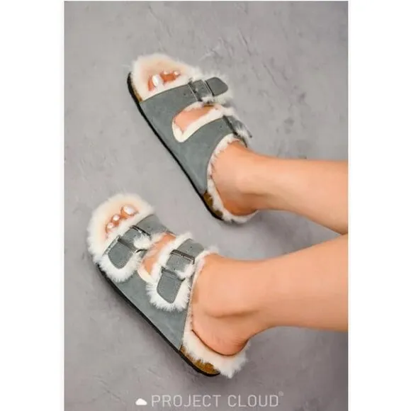 Project Cloud Genuine Suede House Slippers for Women Cozy Sandals Grey Sz.6.5