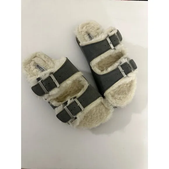 Project Cloud Genuine Suede House Slippers for Women Cozy Sandals Grey Sz.6.5