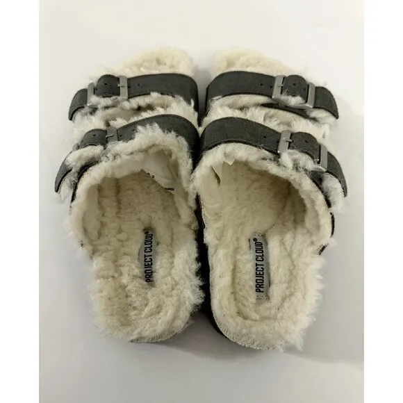 Project Cloud Genuine Suede House Slippers for Women Cozy Sandals Grey Sz.6.5