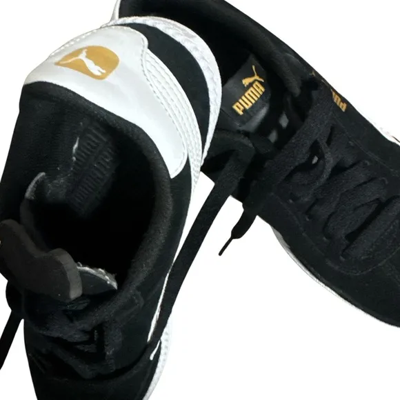 PUMA Black White Low-Top Sneakers Breathable Mesh Cushioned Sole Men’s Size 9.5