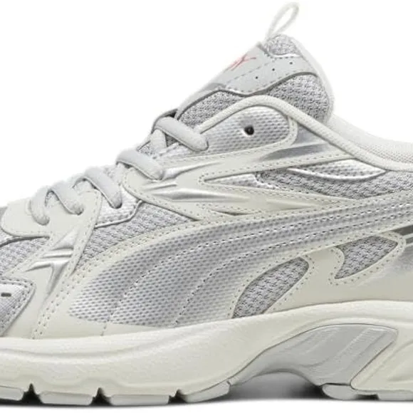 Puma Silver and White Athletic Shoes with Chunky Design and Cushioned Sole