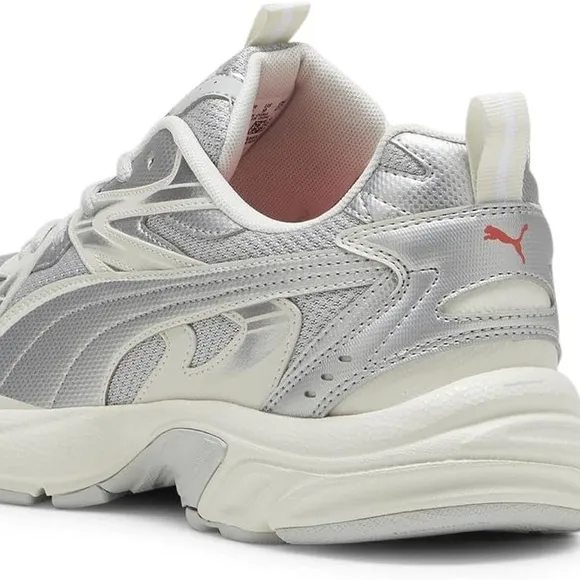Puma Silver and White Athletic Shoes with Chunky Design and Cushioned Sole