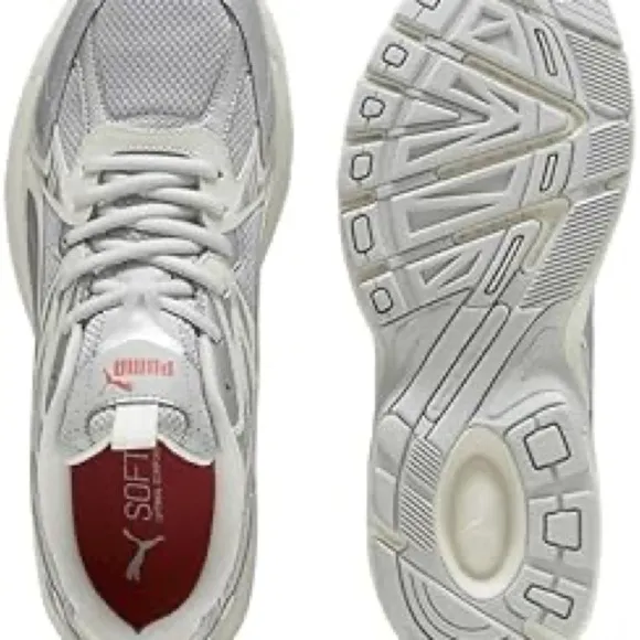 Puma Silver and White Athletic Shoes with Chunky Design and Cushioned Sole