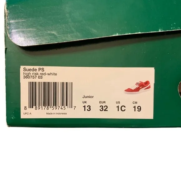 Puma Suede Infant Sneakers - Red &amp; White, Size 1C, Brand New in Box