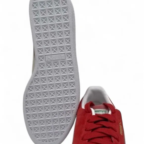 Puma Suede Red &amp; White Men’s Sneakers Size 11 | Gold details | Gently Used.