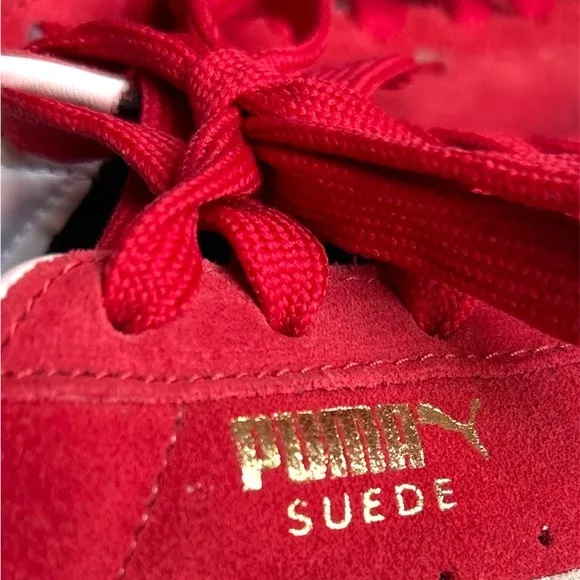 Puma Suede Red &amp; White Men’s Sneakers Size 11 | Gold details | Gently Used.