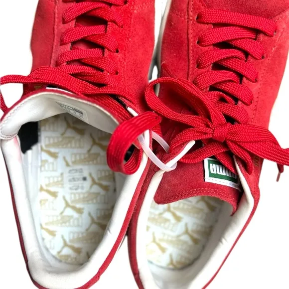 Puma Suede Red &amp; White Men’s Sneakers Size 11 | Gold details | Gently Used.