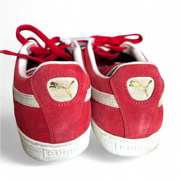Puma Suede Red &amp; White Men’s Sneakers Size 11 | Gold details | Gently Used.
