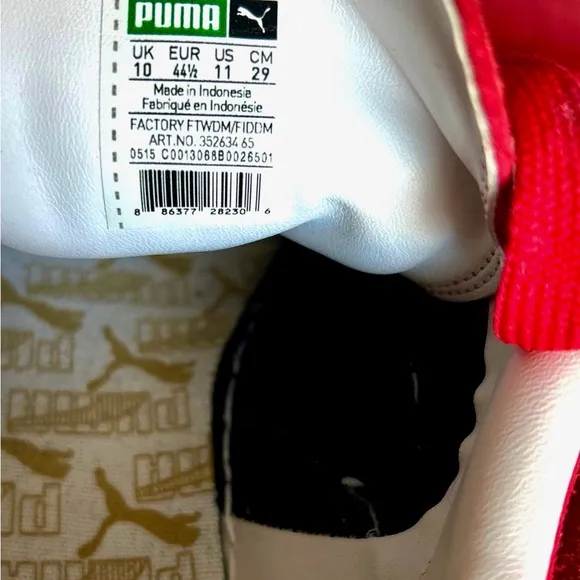 Puma Suede Red &amp; White Men’s Sneakers Size 11 | Gold details | Gently Used.
