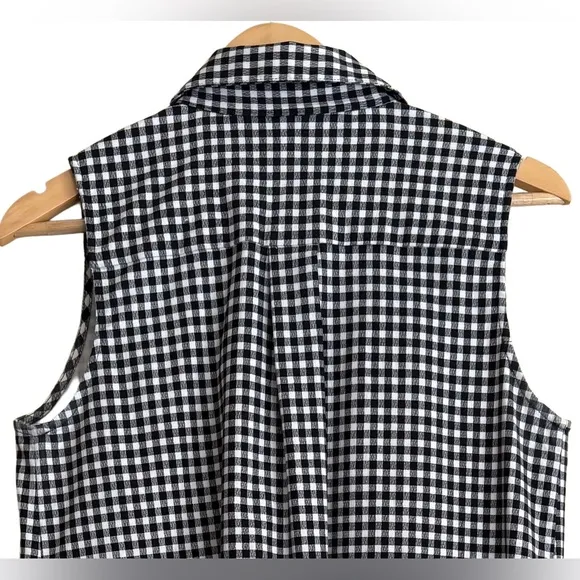 PURE AMICI Minimalist Stretchy Gingham Sleeveless Button Down Shirt Dress Size M
