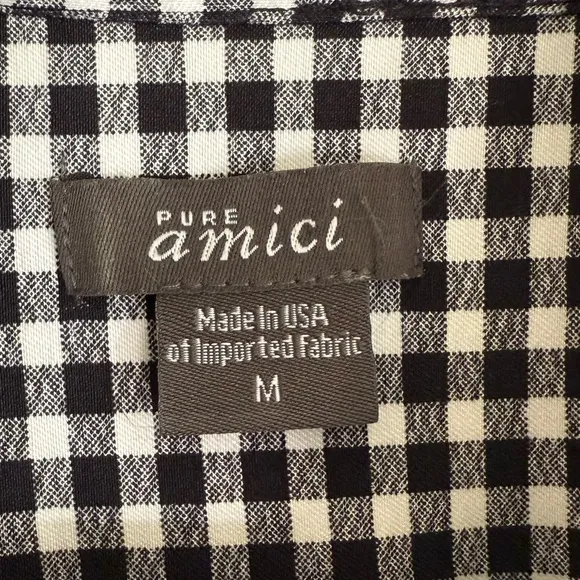 PURE AMICI Minimalist Stretchy Gingham Sleeveless Button Down Shirt Dress Size M