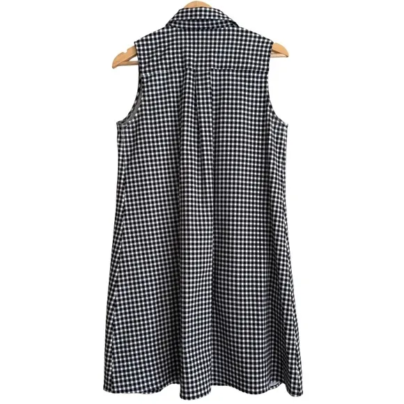 PURE AMICI Minimalist Stretchy Gingham Sleeveless Button Down Shirt Dress Size M