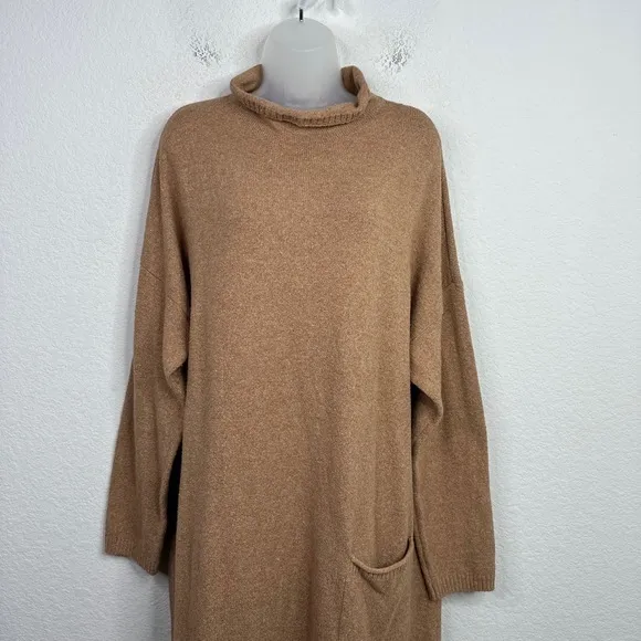 Purejill Sweater Dress Womens XL Tall Brown Turtleneck Neutral Minimalist Preppy