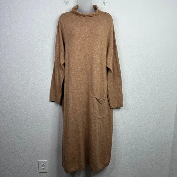 Purejill Sweater Dress Womens XL Tall Brown Turtleneck Neutral Minimalist Preppy