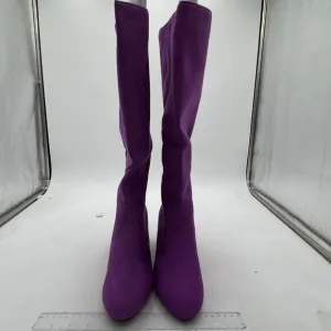 Purple Women Stylish Knee High Boots Faux Suede Thigh High Low Block Heel Boots