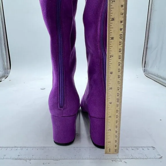 Purple Women Stylish Knee High Boots Faux Suede Thigh High Low Block Heel Boots