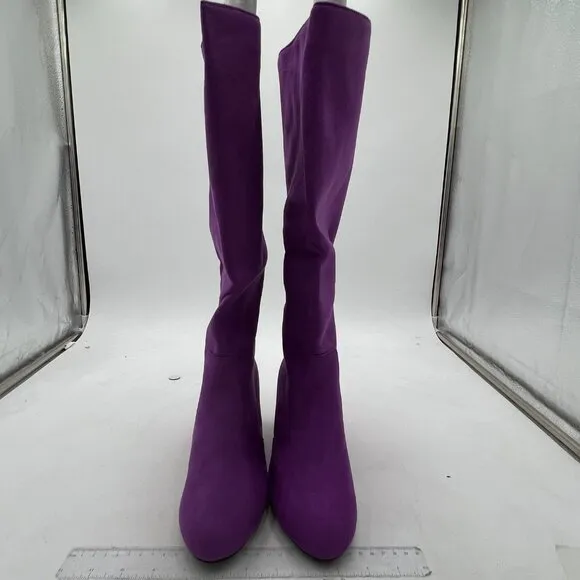 Purple Women Stylish Knee High Boots Faux Suede Thigh High Low Block Heel Boots