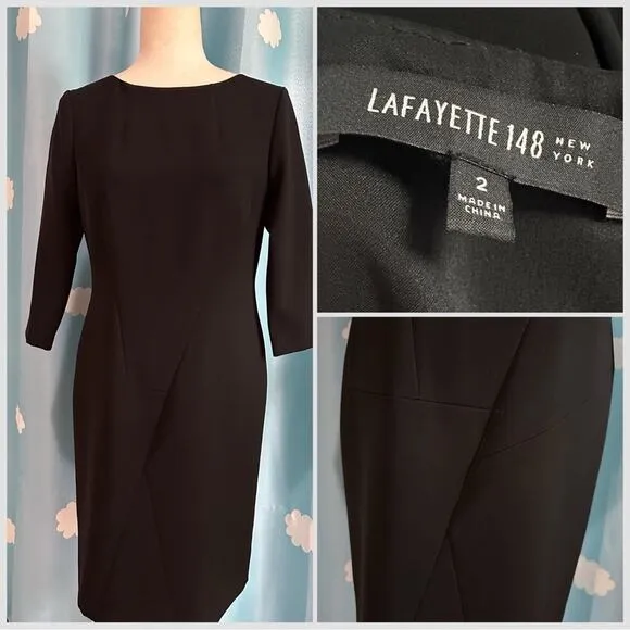 Quiet luxury Lafayette 148 black dress with interesting seaming