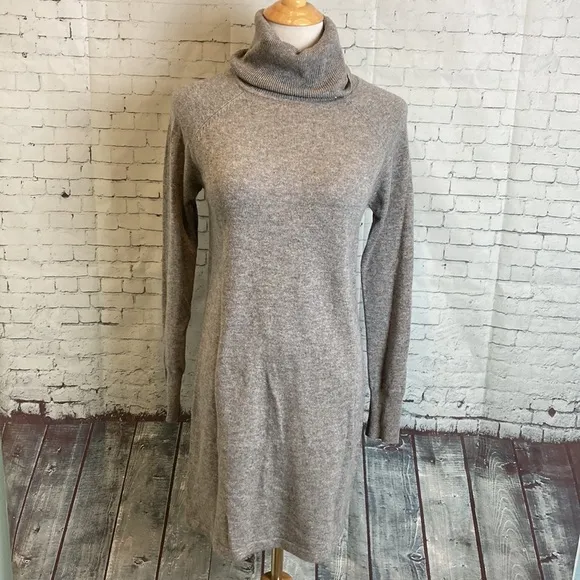 Quince Mongolian Cashmere Turtleneck Sweater Dress in Heather Grey Sz XS Luxury
