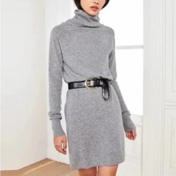 Quince Mongolian Cashmere Turtleneck Sweater Dress in Heather Grey Sz XS Luxury